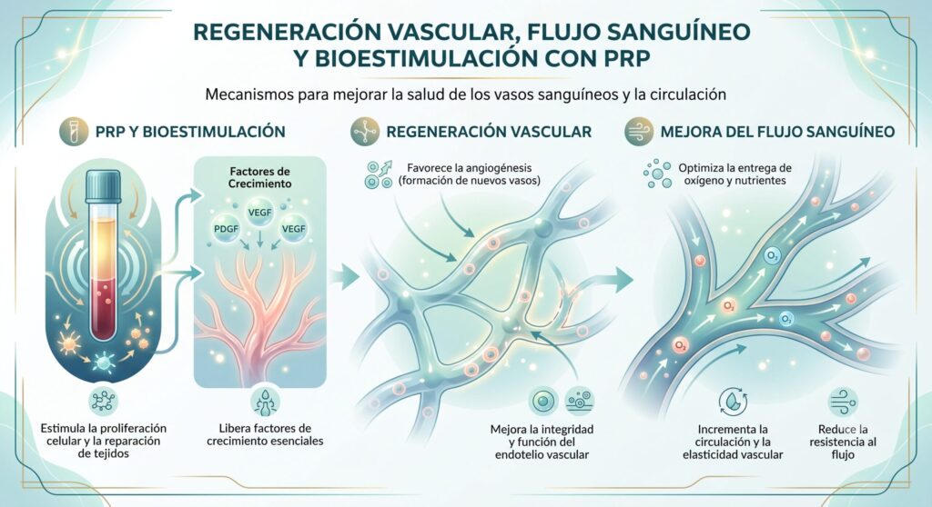 Esquema informativo de bioestimulación vascular y regeneración con PRP